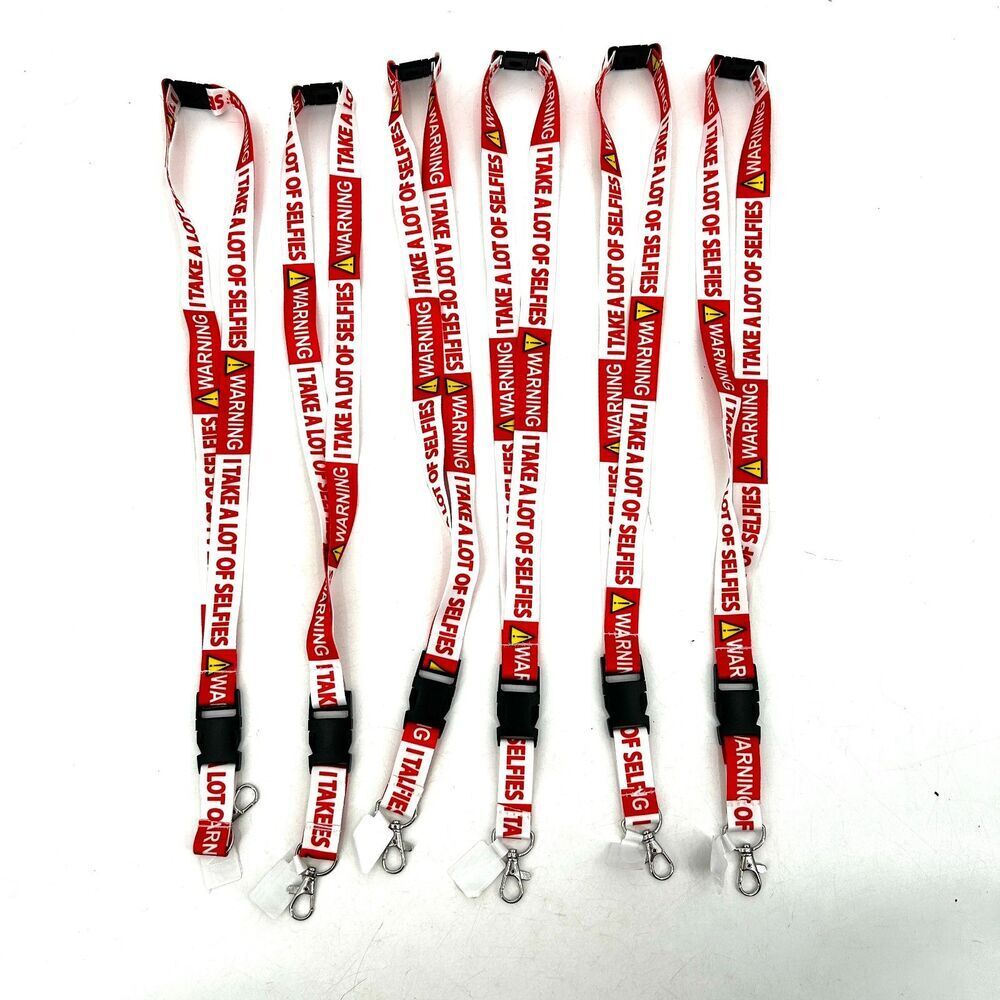 NWT Set Of 6 Red White Warning I Take A Lot Of Selfies Lanyard Necklaces Party